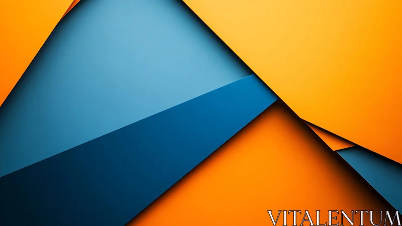 Modern geometric abstract art in vibrant orange and blue tones.