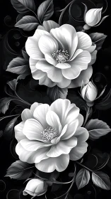 Elegant White Blooms in Dramatic Monochrome Composition