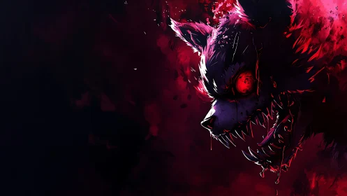 Crimson nightmare wolf emerging from the painted shadows.