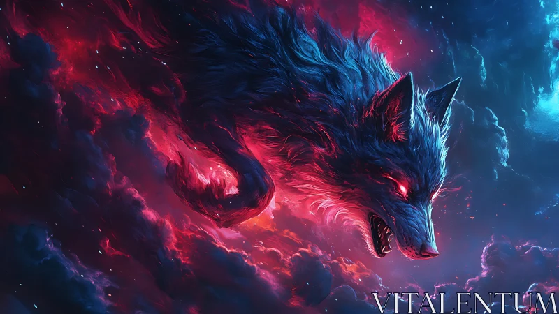 Nebula wolf ignites the cosmos in blazing cosmic fury.