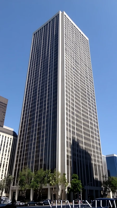 Modernist steel-and-glass high-rise tower under clear sky