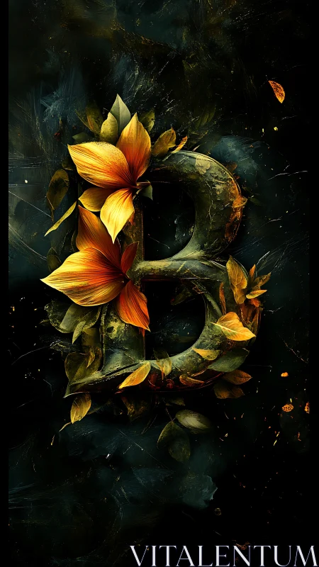 Letter B blooms into molten petals within shadowed dusk