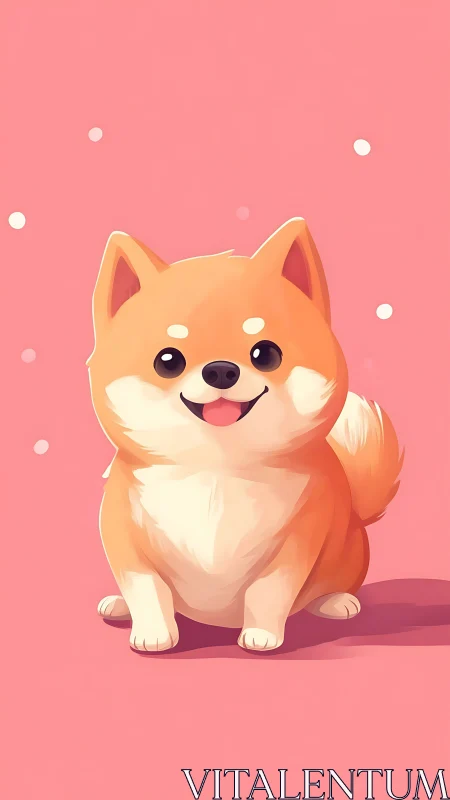 Cute cartoon Shiba Inu sits centered on pink background
