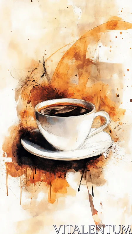 Coffee cup sketch emerges from warm abstract splashes.