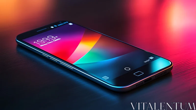High-end smartphone with gradient display in neon-lit environment. Premium design mockup rendering.