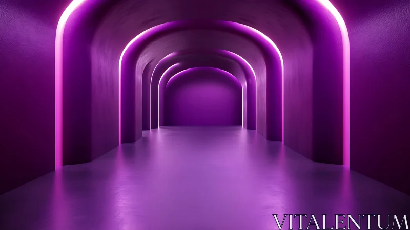 Purple arched corridor with linear LED wall lighting.
