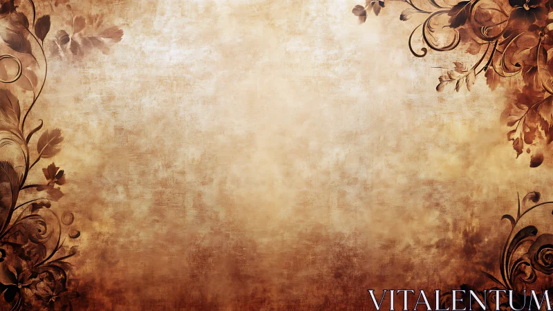 Vintage sepia floral border with textured parchment field.