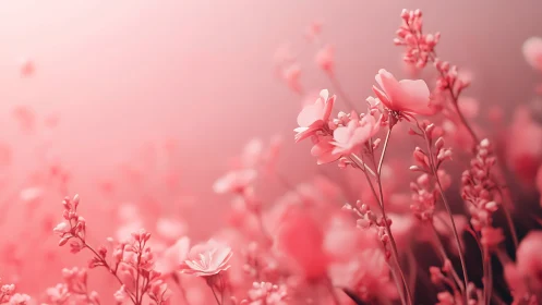 Soft Pink Flower Field with Blurred Blooms