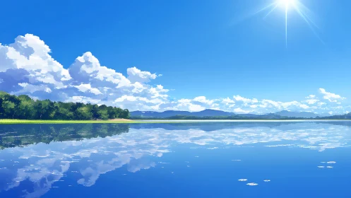 Sunlit lake day where sky and water quietly trade places.