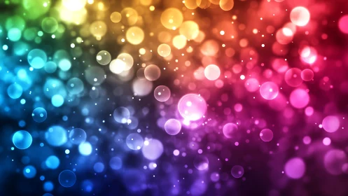 Rainbow bokeh lights shimmer across a vibrant abstract field.