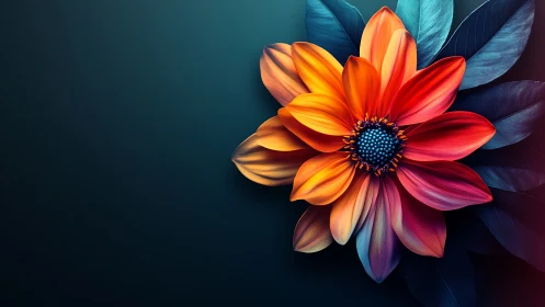 Composite Flower with Gradient Petals Against Teal Background.