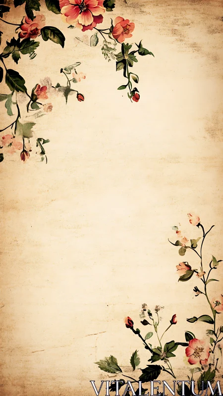 Vintage floral frame with soft blossoms and open space.