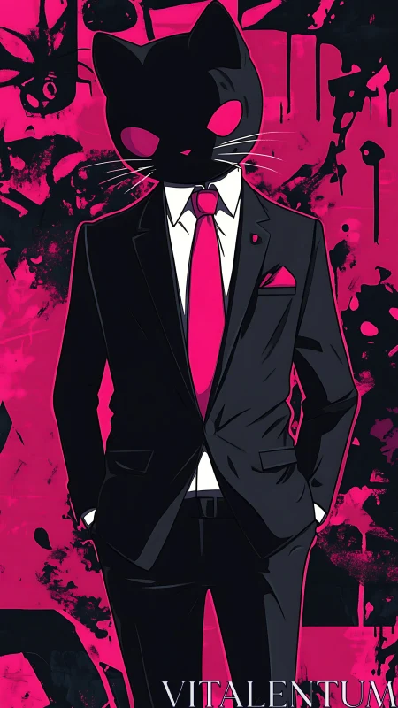 Suited black cat persona stands against neon graffiti chaos
