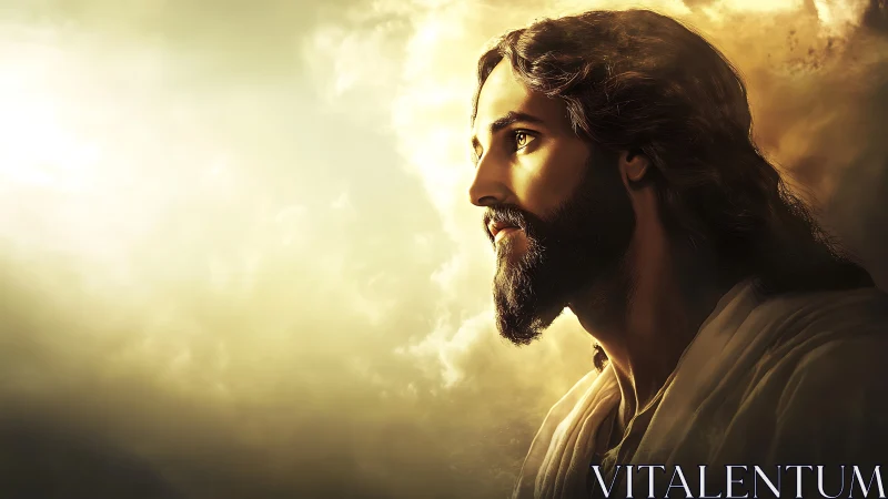 Golden sky portrait of a serene, contemplative figure.