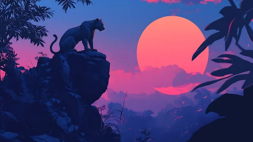 Solitary Panther Witnesses the Cosmic Blaze Descend