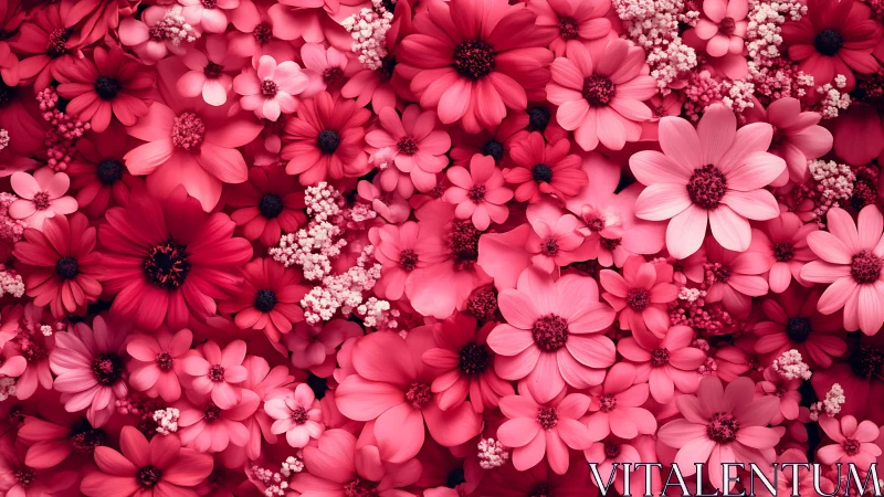Densely Layered Floral Composition with Monochromatic Pink Palette.