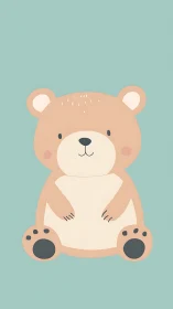 Minimalist pastel teddy bear illustration on teal backdrop