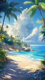 Tropical Paradise Sanctuary Where Palms Frame Sky Dreams.