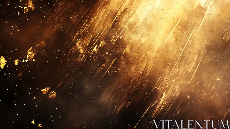 Golden cosmic shards streak through a dark abstract void