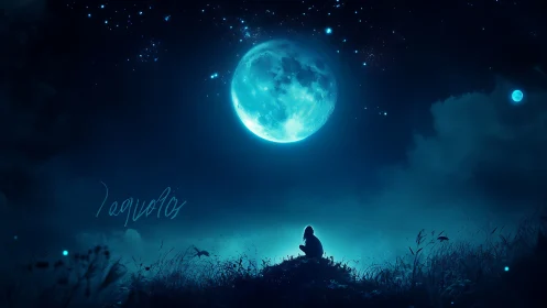 Moonlit dreamer rests beneath a glowing midnight sky