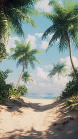 Tropical Beach Paradise Framed by Palm Trees