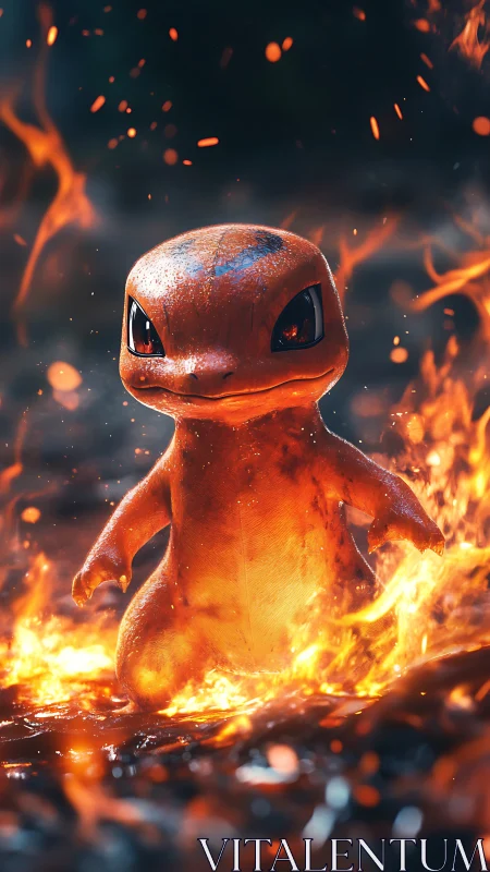 Charmander engulfed in inferno flames. Fire Pokémon rendered.
