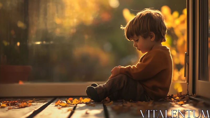 Quiet autumn moment with a thoughtful little daydreamer.