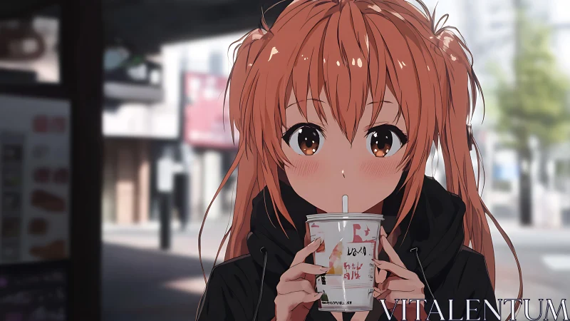 Shy city morning with a warm drink and bright curious eyes.