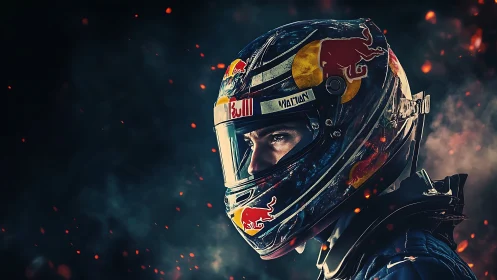 Side-profile racing helmet portrait rendered in dramatic light