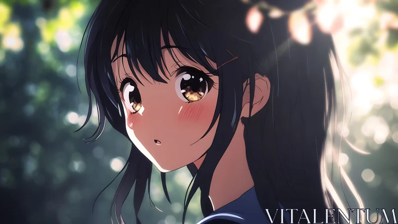 Side profile of anime girl under diffuse forest lighting