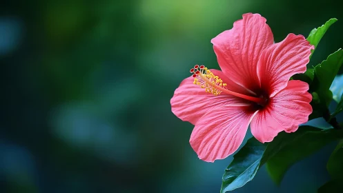 Pink Hibiscus Bloom with Yellow Stamen Close-up.