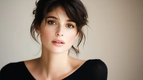 Studio portrait of young woman with neutral backdrop.