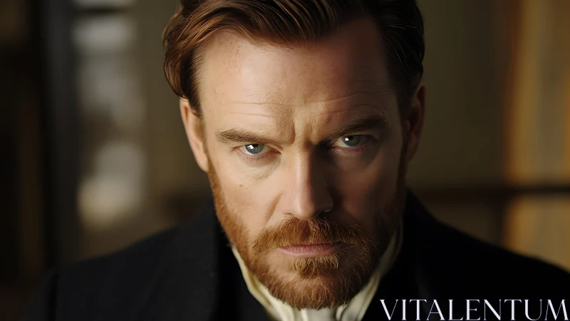 Intense bearded man in dramatic warm portrait lighting.