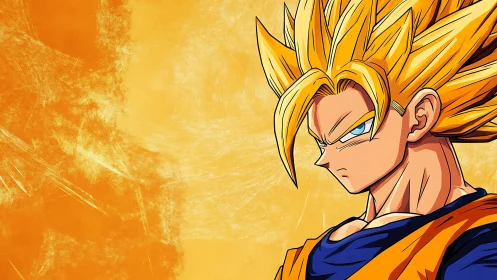 Super saiyan anime warrior rendered in high-contrast cel shading