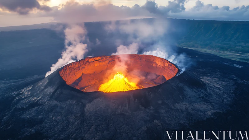 Active Lava Lake Within Volcanic Crater Basin System.