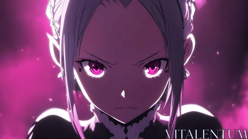Intense anime heroine framed by magenta backlight aura