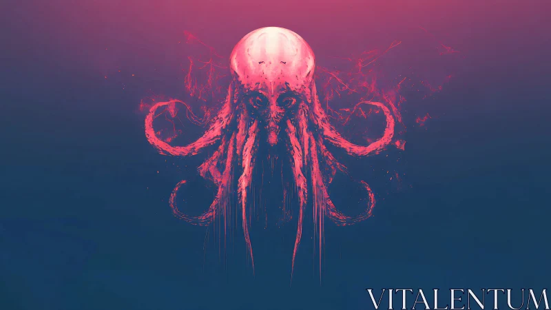 Neon abyssal kraken drifts through electric twilight depths.