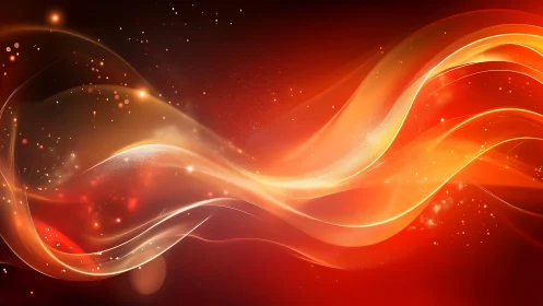 Flowing energy waves in warm orange and red tones.