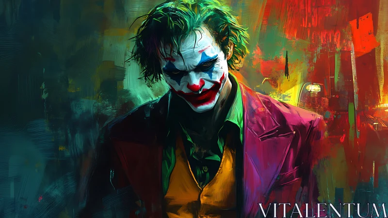 Expressionist clown figure rendered in saturated neon brushwork