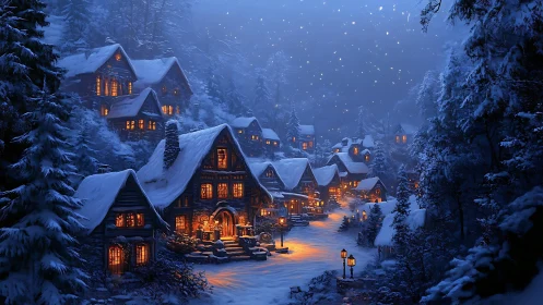 Snowy alpine village glows with warm lantern-lit winter magic