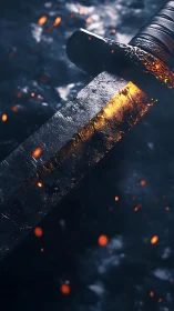 Ember-kissed blade cuts through midnight furnace air.