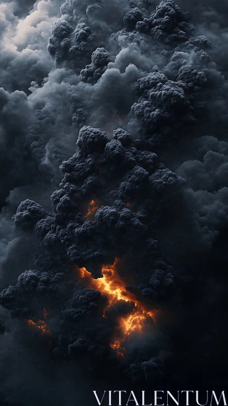 Volcanic Eruption with Pyroclastic Flames and Storm Clouds