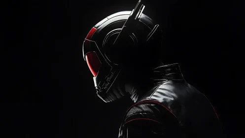 Side profile of armored helmeted figure in directional light