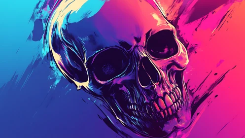Neon skull erupts through electric cyan and magenta void.