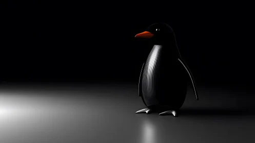 Minimalist 3D Penguin Character in Dramatic Lighting Scene.