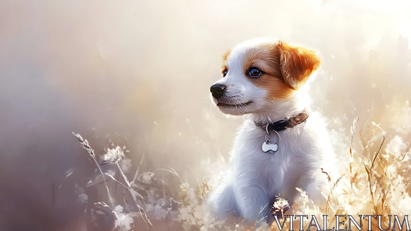 Puppy portrait rendered in luminous backlit digital painting