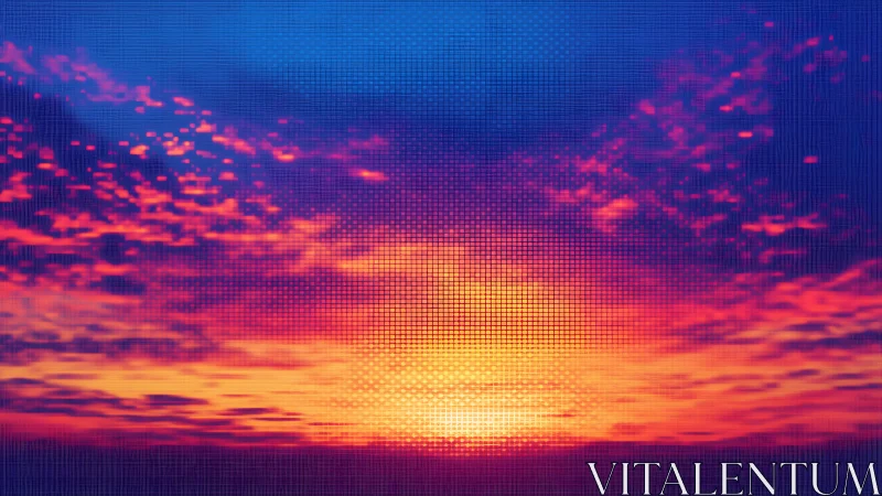 Digital pixel sunset gradient with magenta cloud fields.