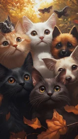 Five Beloved Cats Gather in Warm Autumn Light