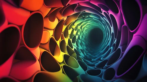 Chromatic tubular vortex with gradient-lit organic geometry.