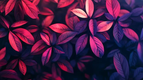 Vibrant pink and purple leaves in soft neon light